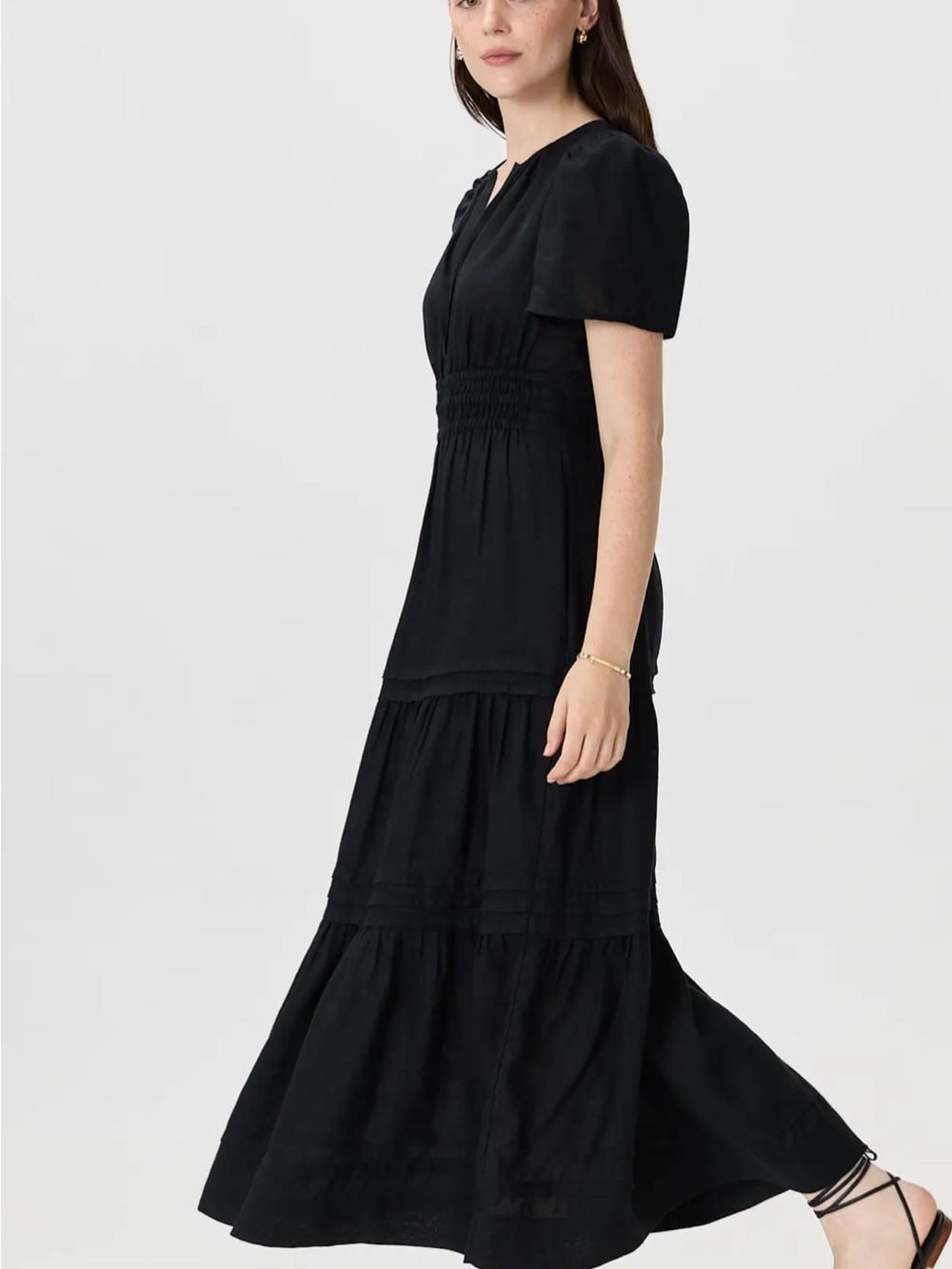 Quince 100% European cotton Black Smocked Waist Tiered Maxi Dress - Picture 2 of 7